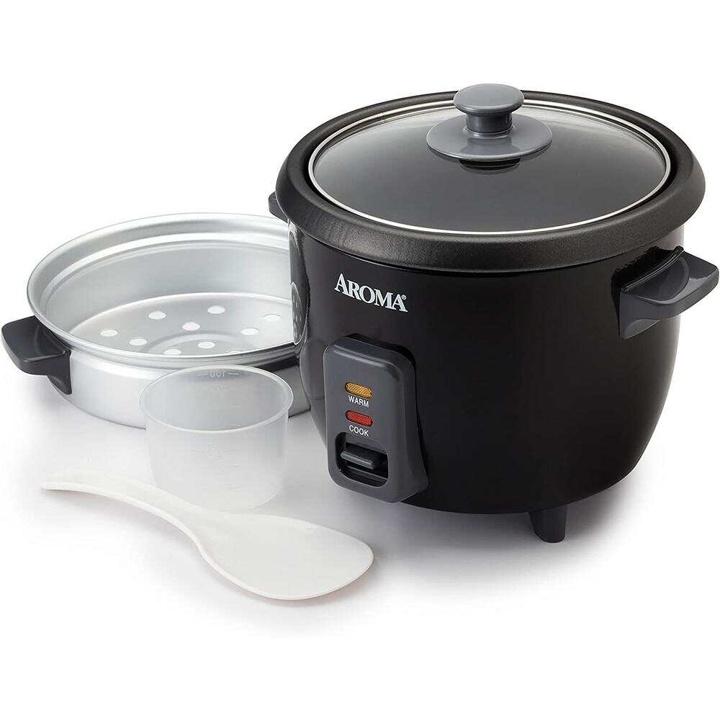 AROMA 6-Cup Black Rice Cooker with Removable Steam Tray – Guhusk